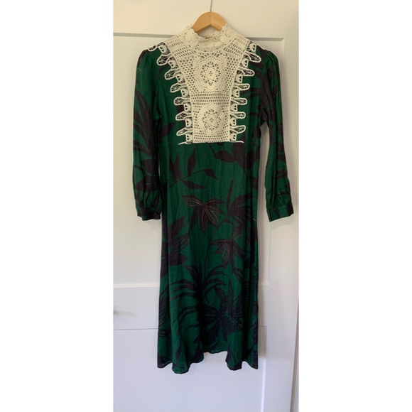 ZARA Blogger Fave Linen Palm Leaf Crochet Accent Midi Dress - Picture 3 of 10